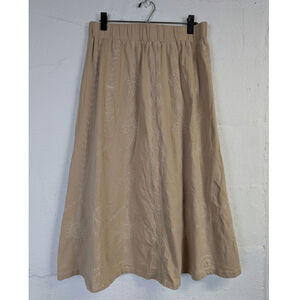 Vtg 90s Floral Midi Skirt Embroidered Cottage Pull On Hippie Boho Womens Large